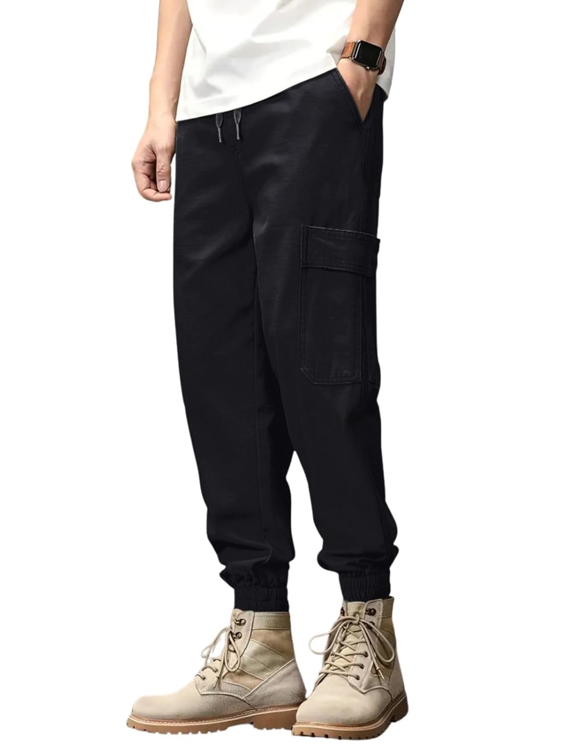 Leriya Fashion Men’s Cargo Pants with 6 Pockets, Premium Cotton Drawstring Trousers, Comfortable Casual Workwear Joggers, Stretchable Track Pants for Office and Parties