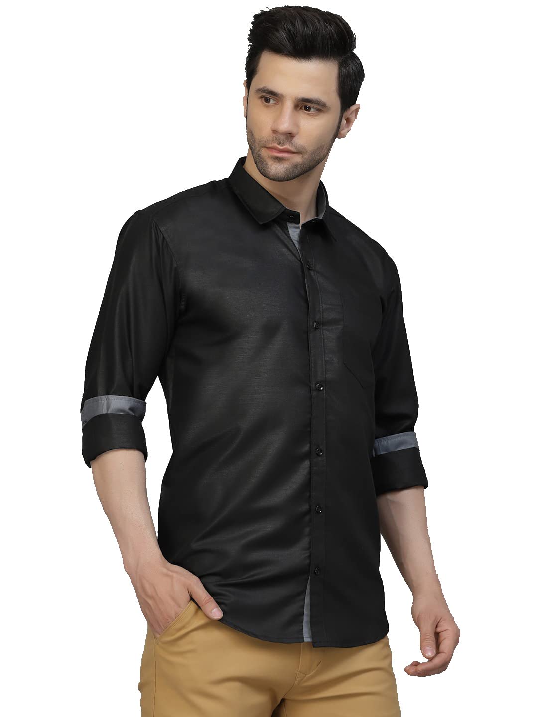 LookMark Men’s Cotton Blend Stitched Solid Full Sleeve (New-Shirt 01-M) Black