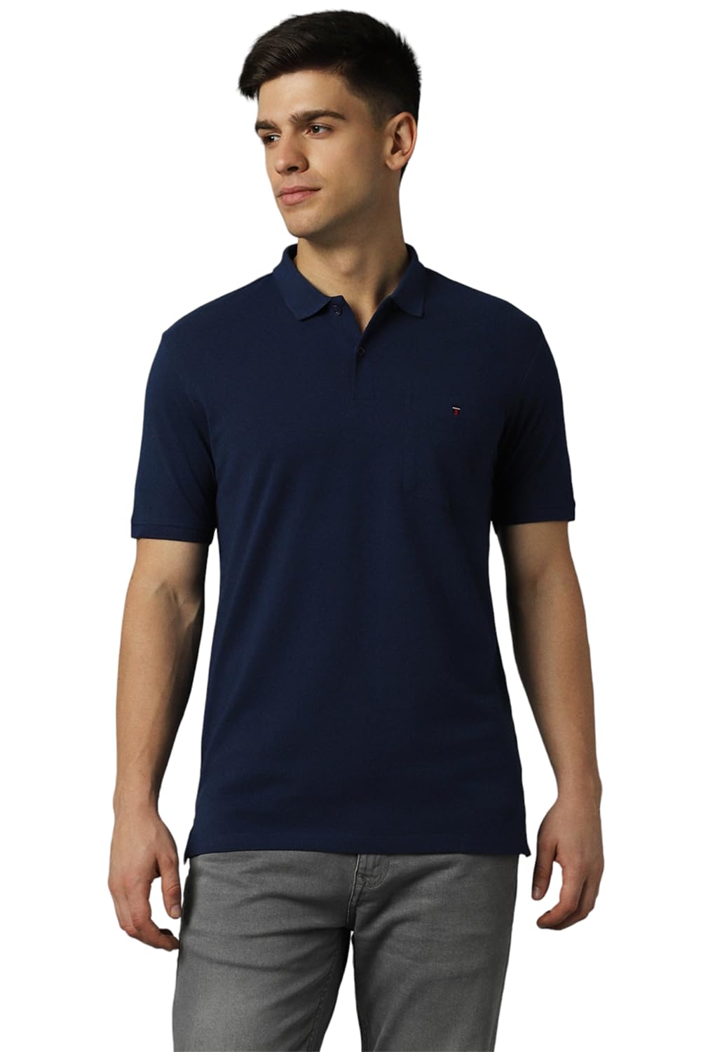 Louis Philippe Men’s Cotton Premium with Pocket Solid Polo T-Shirt Slim Fit with Color Fastness