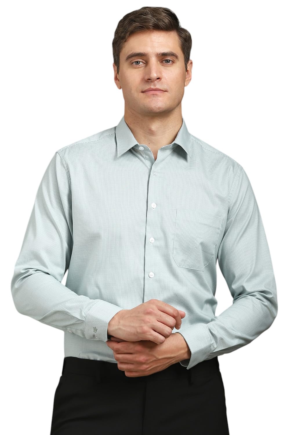 Louis Philippe Men’s Easy to Iron Premium Cotton Wrinkle Resistant Slim fit Textured Formal Shirt