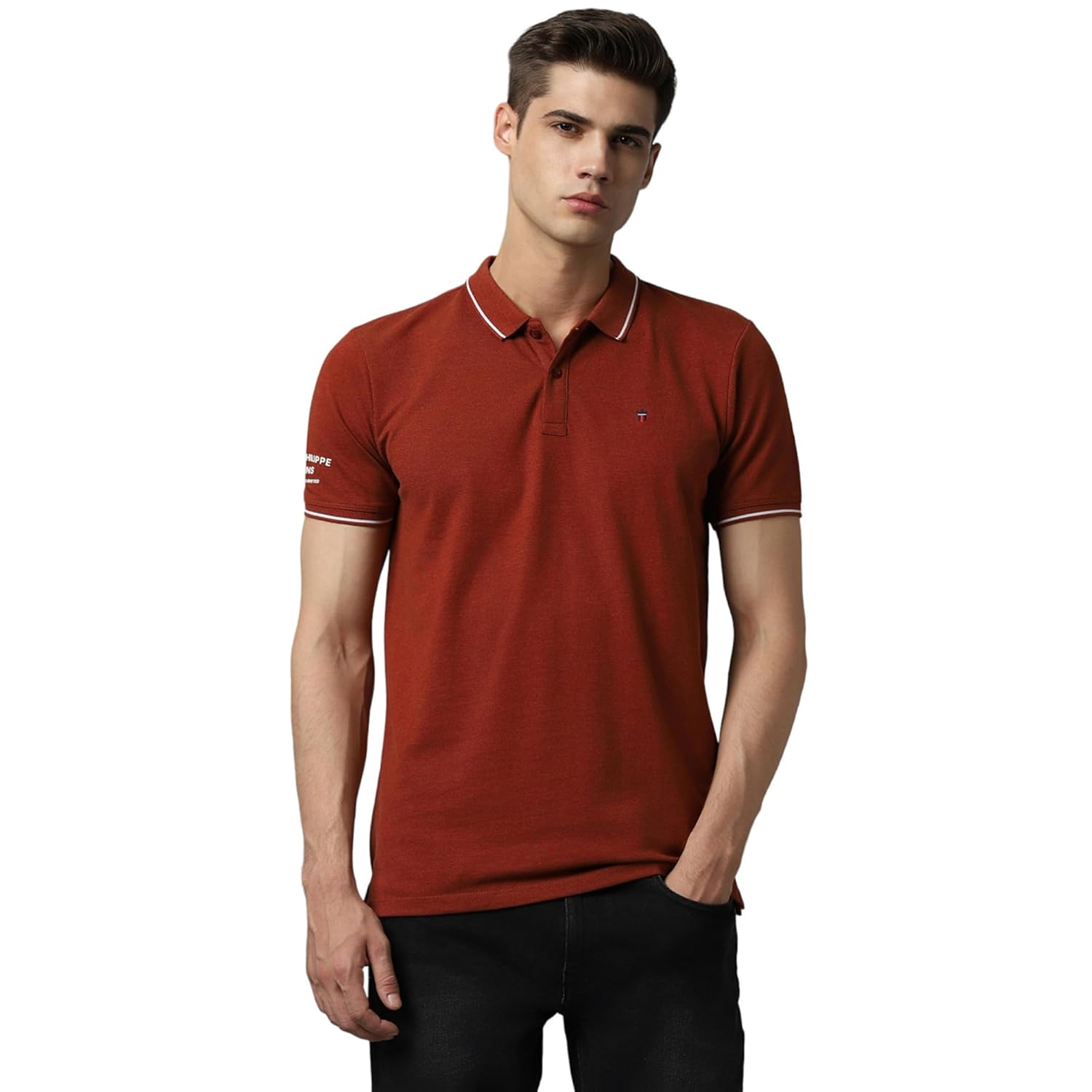 Louis Philippe Men’s Premium Solid Polo T-Shirt Slim fit with Color Fastness