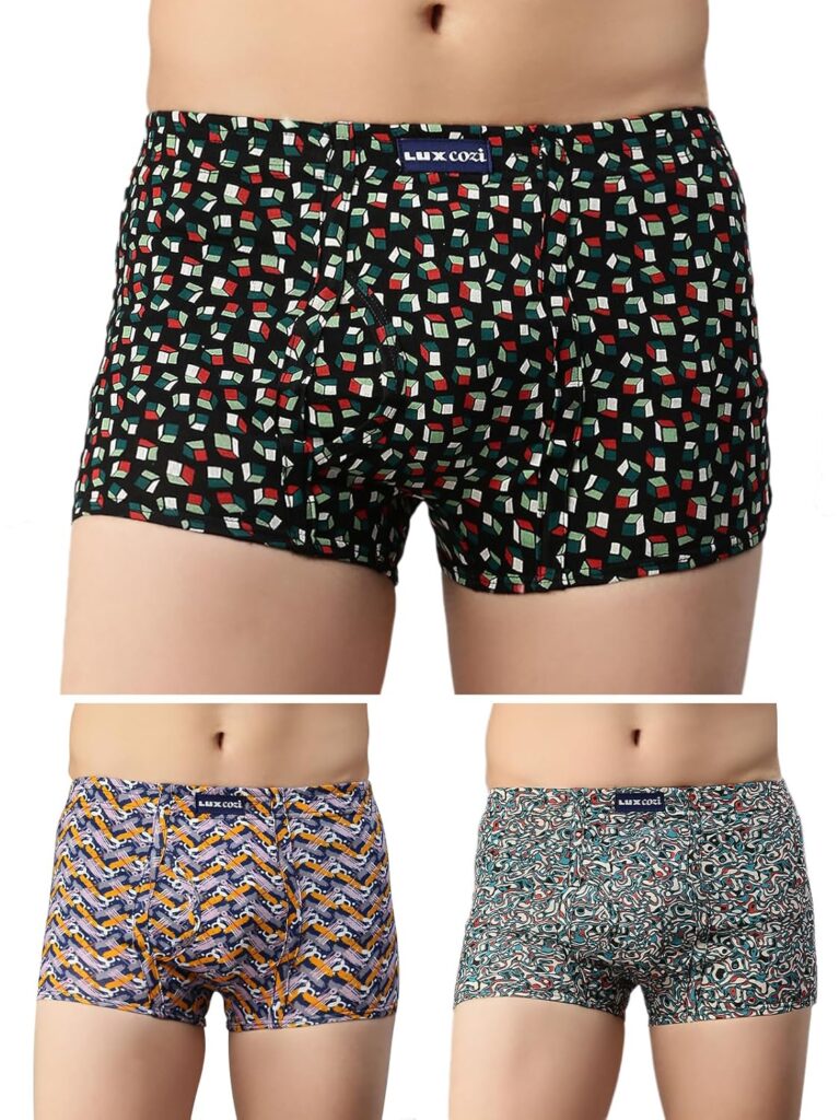 Lux Cozi Mens 100% Cotton Printed Mini Trunk | Printed Mini Trunk for Men | Color and Print May Vary | Mini Trunk for Men Pack of 3