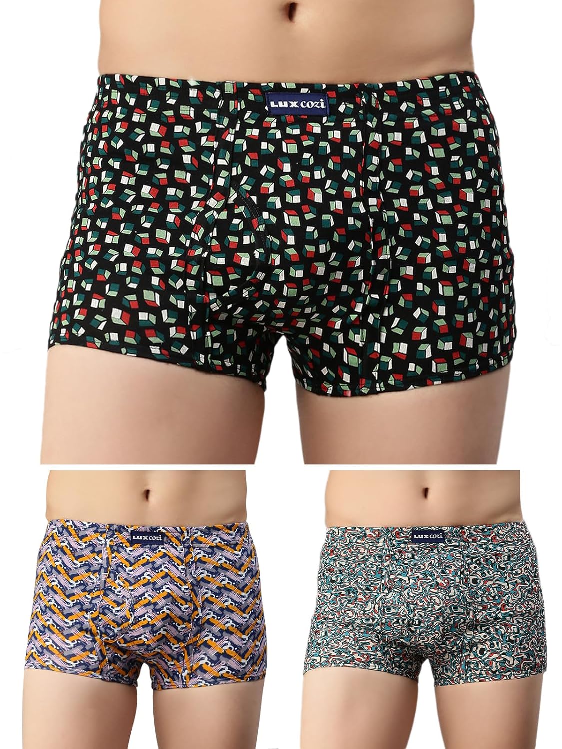 Lux Cozi Mens 100% Cotton Printed Mini Trunk | Printed Mini Trunk for Men | Color and Print May Vary | Mini Trunk for Men Pack of 3