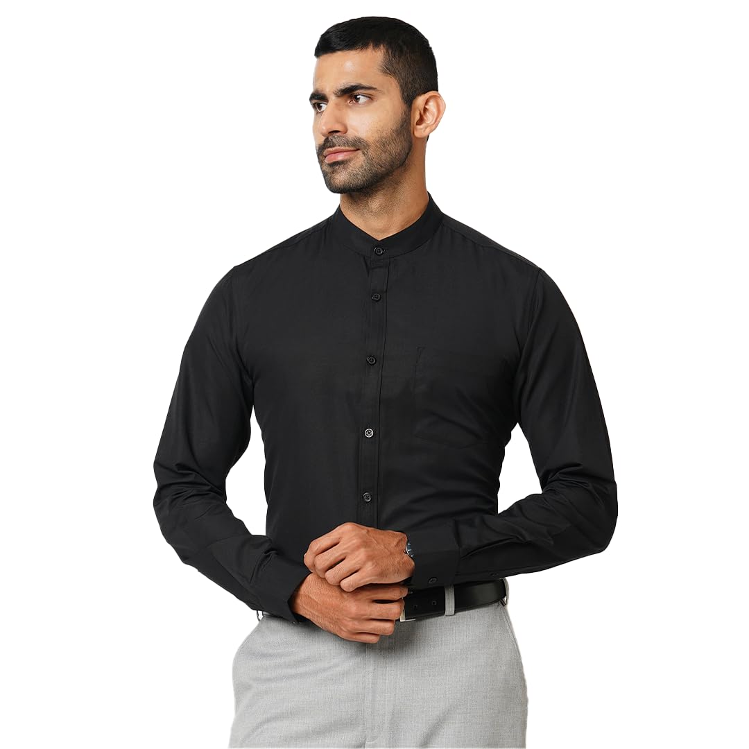MARKRICH Men’s Solid Slim Fit Shirt for Men | Striped/Solid Casual & Formal | Band Collar Shirt with Long Sleeves | Striped Shirts for Formal Wear & Solids for Casual wear(Available in Both Options)