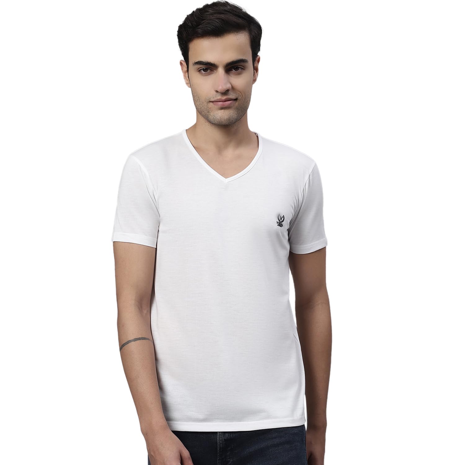 Mack Jonney Men V Neck Cotton Solid Regular Fit T-Shirt-V_Anthraa_01-P