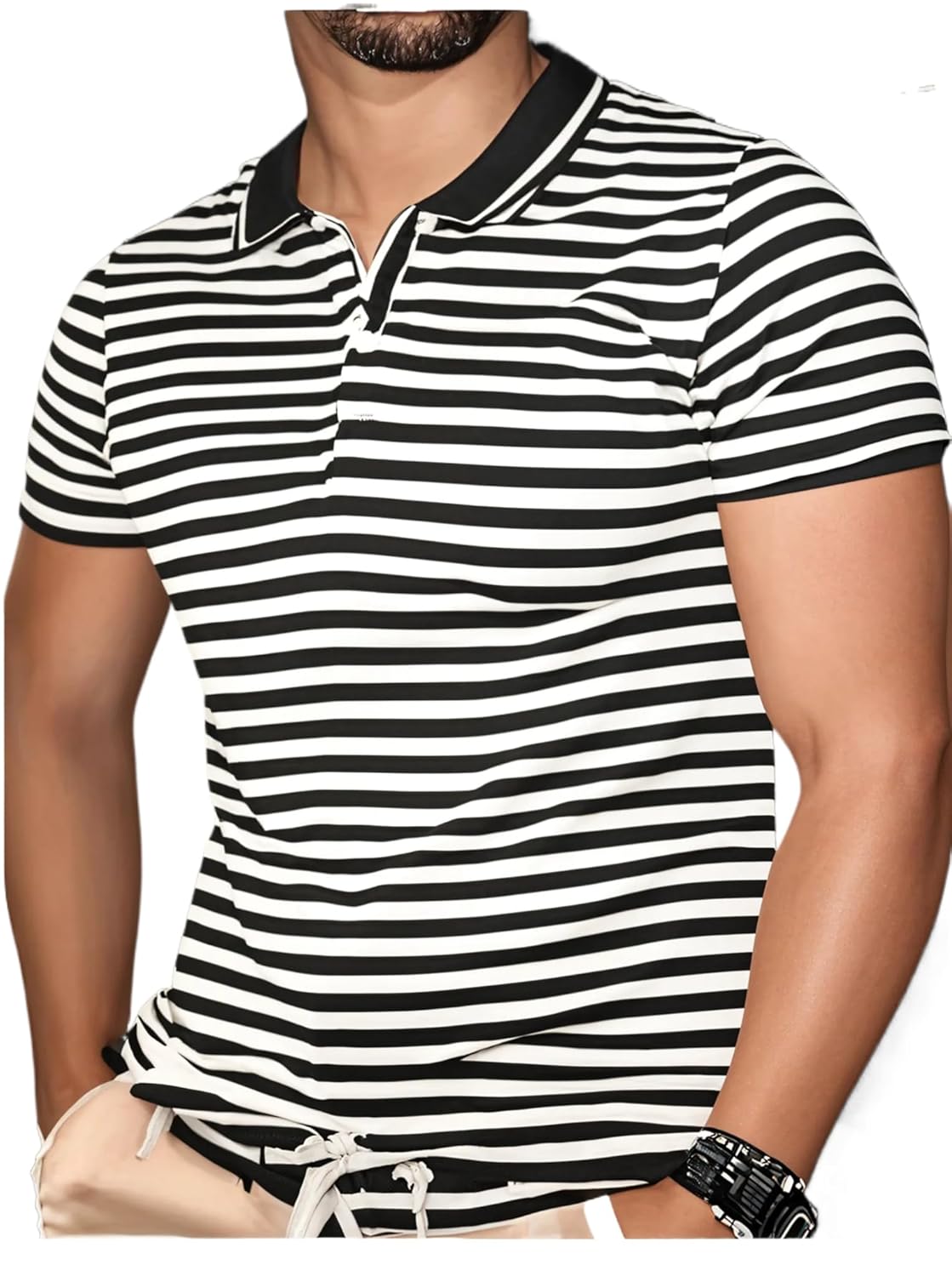Mack Jonney Men’s Striped Cotton Rich Polo T Shirt | Collar Tshirts | Half Sleeves | Stripe-Regular Fit-MACK640682