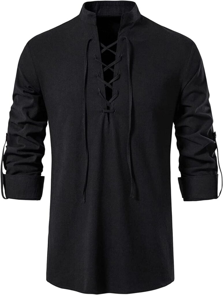 Macsivo Cotton Blend Solid Casual Short Kurta for Men Full Sleeve Mandarin Collar with Drawstring Stylish Shirt Kurta for Men