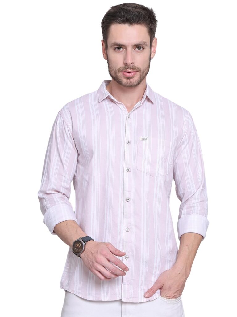 Majestic Man Classic Slim Fit Opaque Striped Cotton Casual Shirt