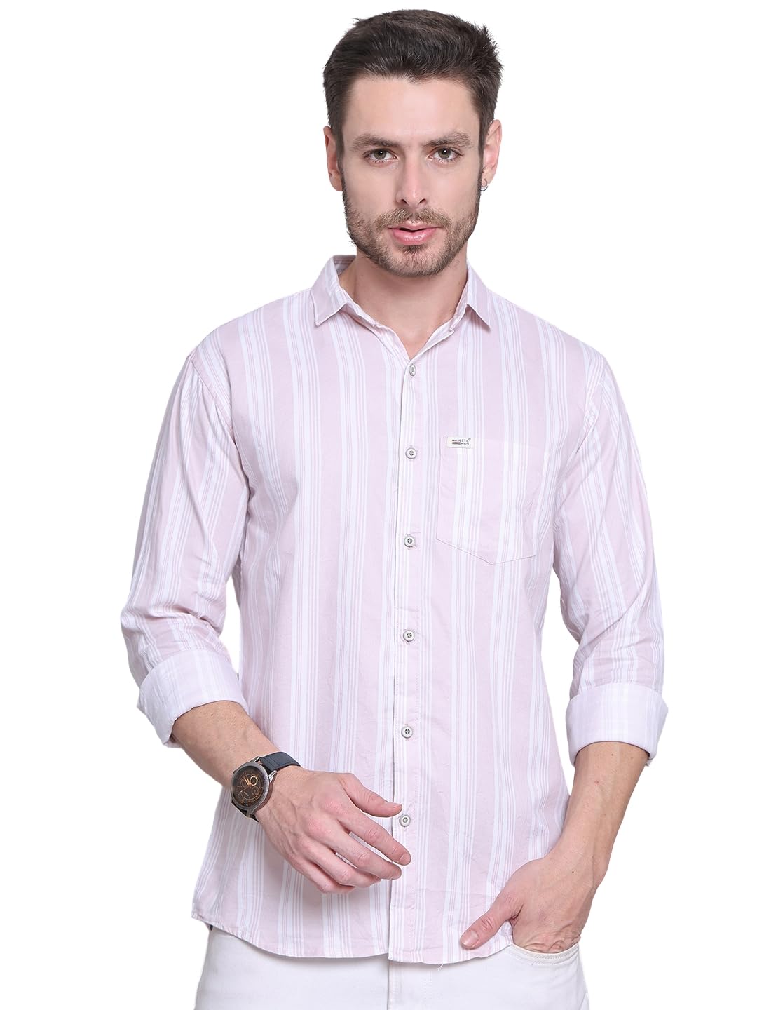 Majestic Man Classic Slim Fit Opaque Striped Cotton Casual Shirt
