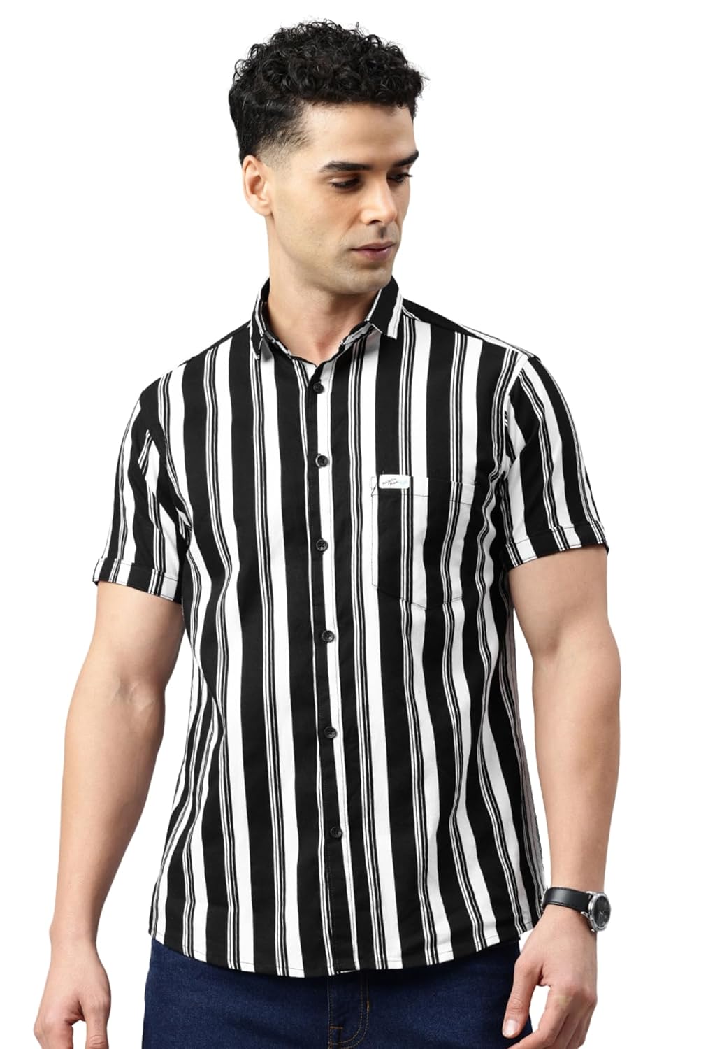 Majestic Man Men Slim Fit Cotton Striped Half Sleeve Casual Shirt