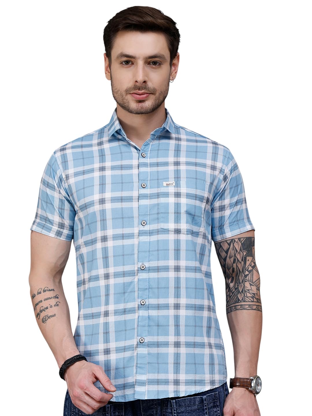 Majestic Man Men Slim Fit Pure Cotton Checkred Half Sleeve Casual Shirt