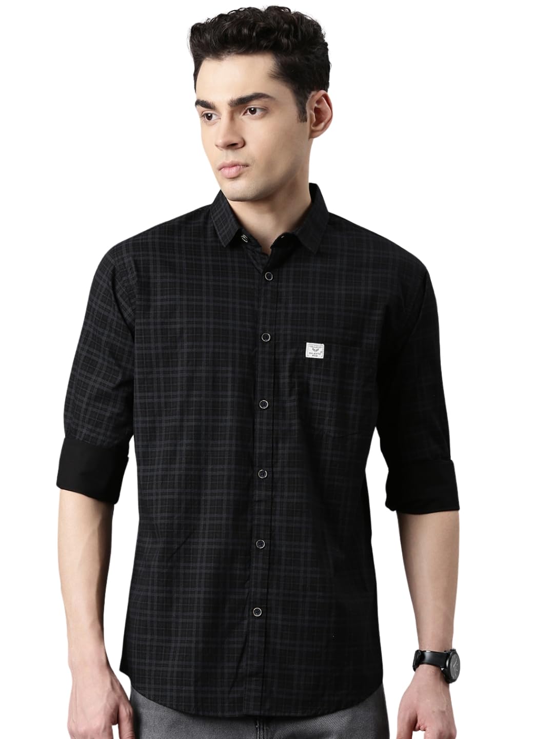 Majestic Man Men’s Comfort Slim Fit Pure Cotton Opaque Checked Casual Shirt