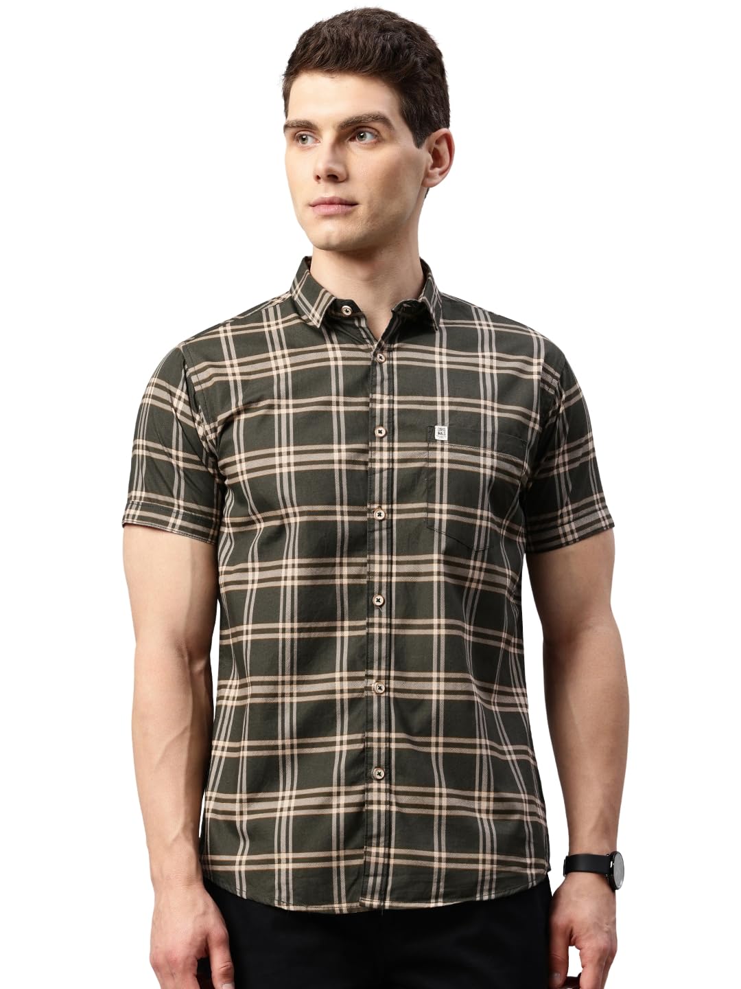 Majestic Man Slim Fit Short Sleeve Checked Pure Cotton Casual Shirt