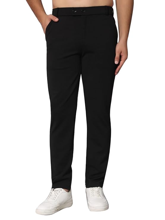 Mehrang Men’s Slim Fit Formal Trousers, Black, Regular Waist with Side Pockets