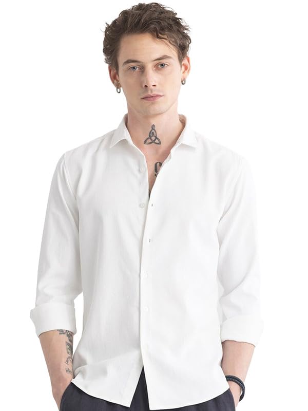 Men’s Cotton Casual Solid Plain Formal/Semi Formal Stylish Latest Plain Shirt for Men Casual Ivory White