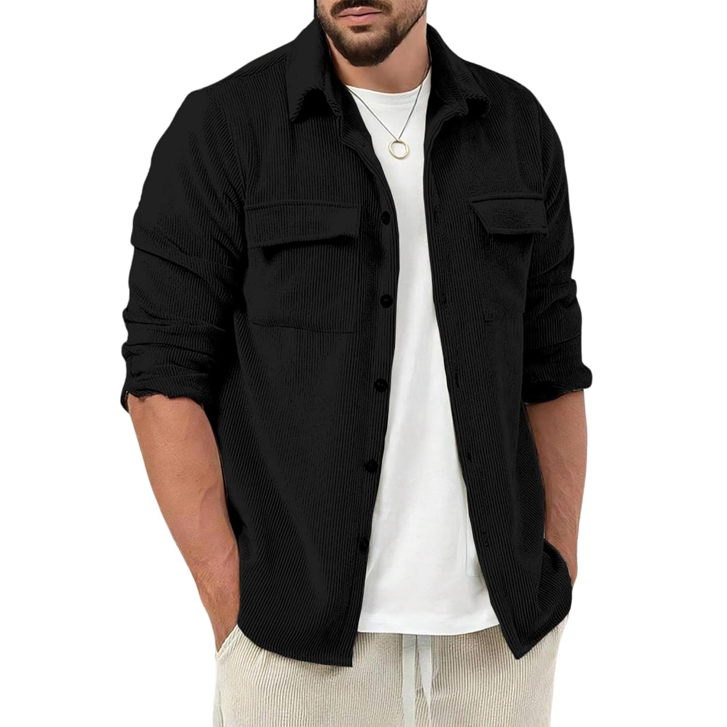 MiraMichi Corduroy Men’s Full Sleeve Casual Striped Shirt – Comfort Fit, Ideal Stylish and Versatile Clothing