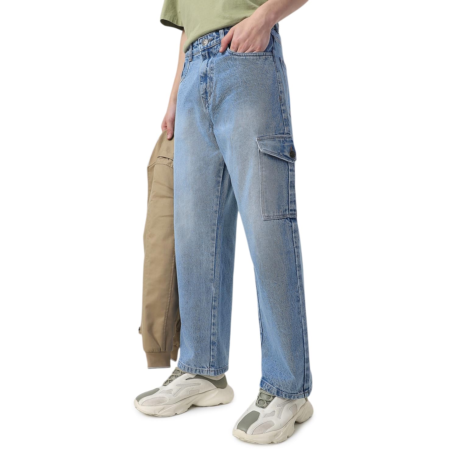 Neostreak Men’s Loose Baggy Fit Washed Cargo Jeans with 6 Pockets Non-Stretchable