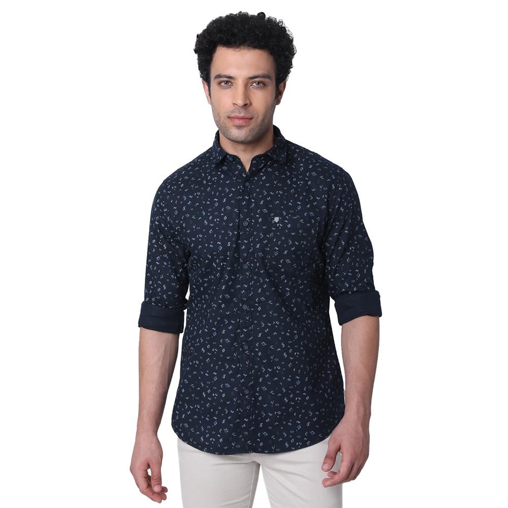 Oxemberg Cotton Slim Fit Printed Casual Shirt for Men