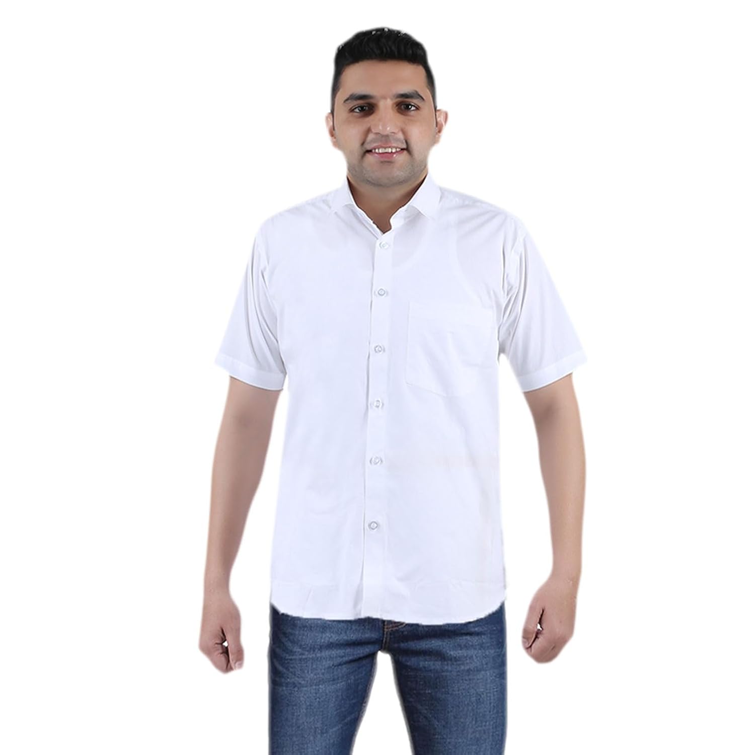 PRAKASAM COTTON Cool Cotton White Button-Up Shirt for Men’s Formal Half Sleeve – Timeless Elegance
