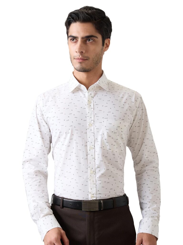 Park Avenue Men Slim Fit Print Pattern Pure Cotton Semi Cut Away Collar Full Sleeve Formal Shirt Park Avenue Men Slim Fit Print Pattern Pure Cotton Semi Cut Away Collar Full Sleeve Formal Shirt