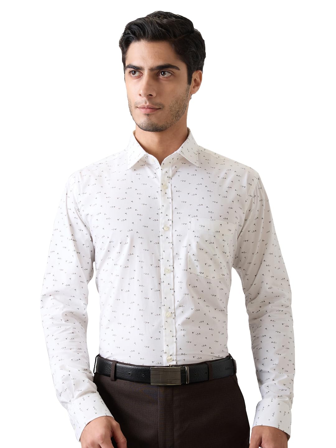 Park Avenue Men Slim Fit Print Pattern Pure Cotton Semi Cut Away Collar Full Sleeve Formal Shirt