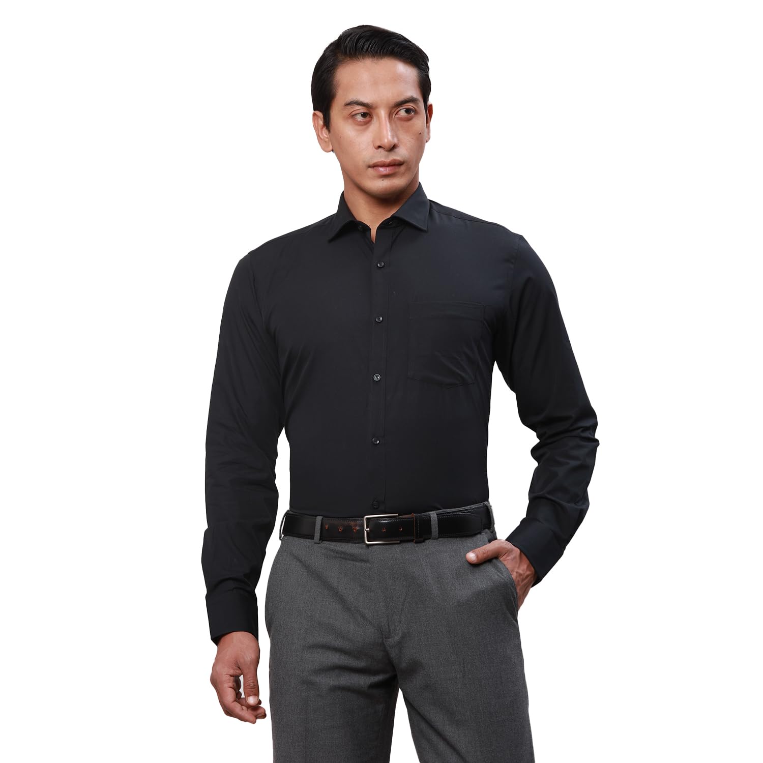 Park Avenue Men’s Pure Cotton Solid Pattern Slim Fit Semi Cutaway Collar Full Sleeve Formal Shirt