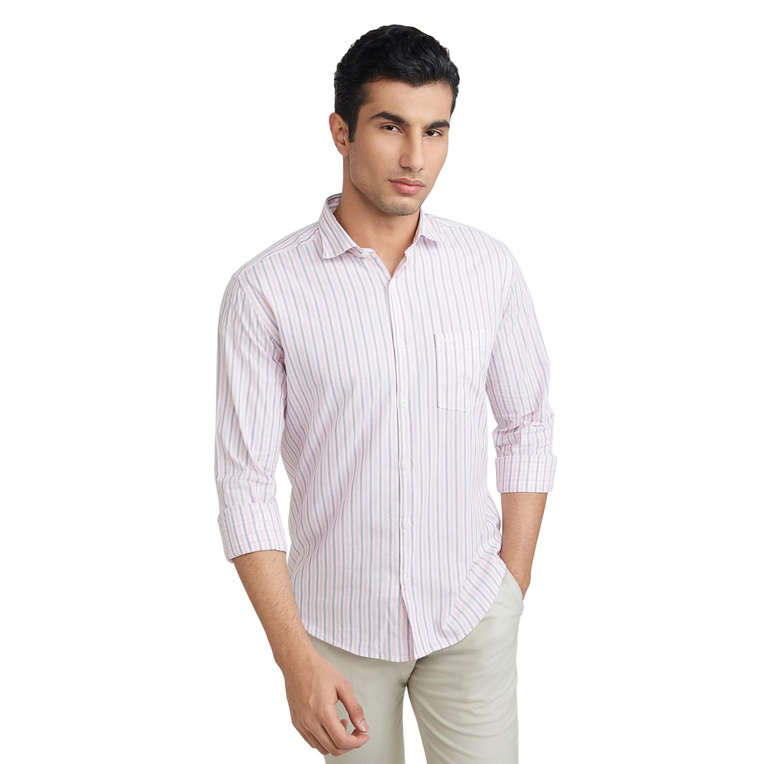 Park Avenue Men’s Pure Cotton Stripe Pattern Slim Fit Cut Away Collar Full Sleeve Casual Shirt Park Avenue Men’s Pure Cotton Stripe Pattern Slim Fit Cut Away Collar Full Sleeve Casual Shirt