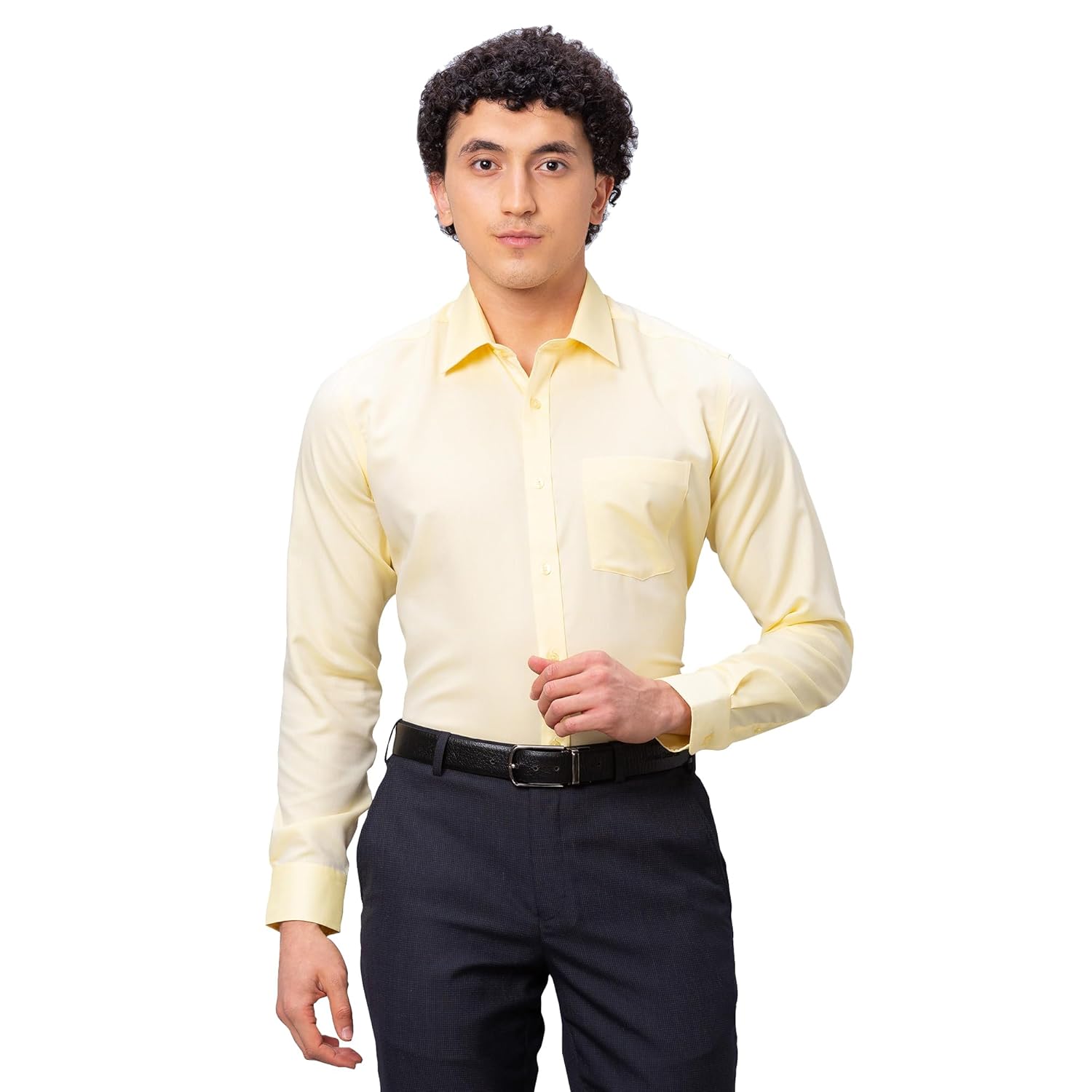 Park Avenue Men’s Regular Fit Pure Cotton Full Sleeve Ainsley Collar Structure Pattern Light Yellow Formal Shirt