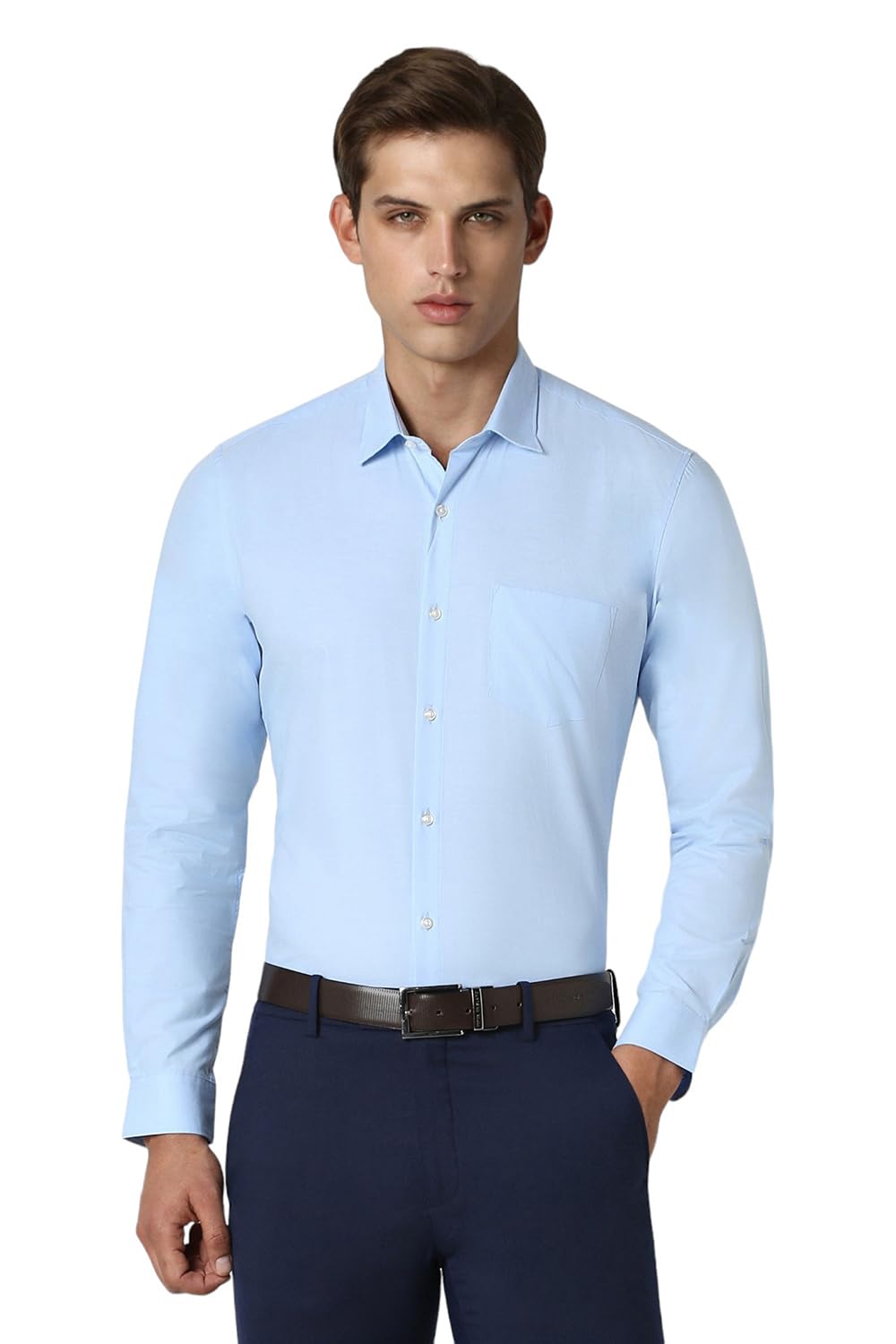 Peter England Men’s Everday Regular Fit Solid Shirt | Cotton Rich | 5-Pin Pocketing