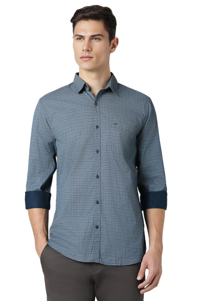 Peter England Men’s Everyday Ditsy Print Slim Fit Full Sleeve Casual Shirt | 100% Cotton