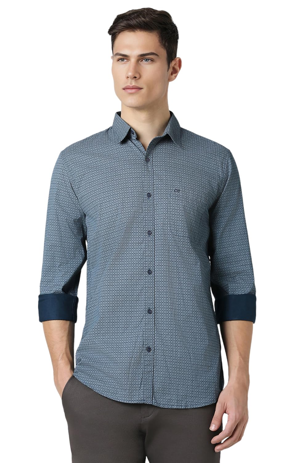 Peter England Men’s Everyday Ditsy Print Slim Fit Full Sleeve Casual Shirt | 100% Cotton