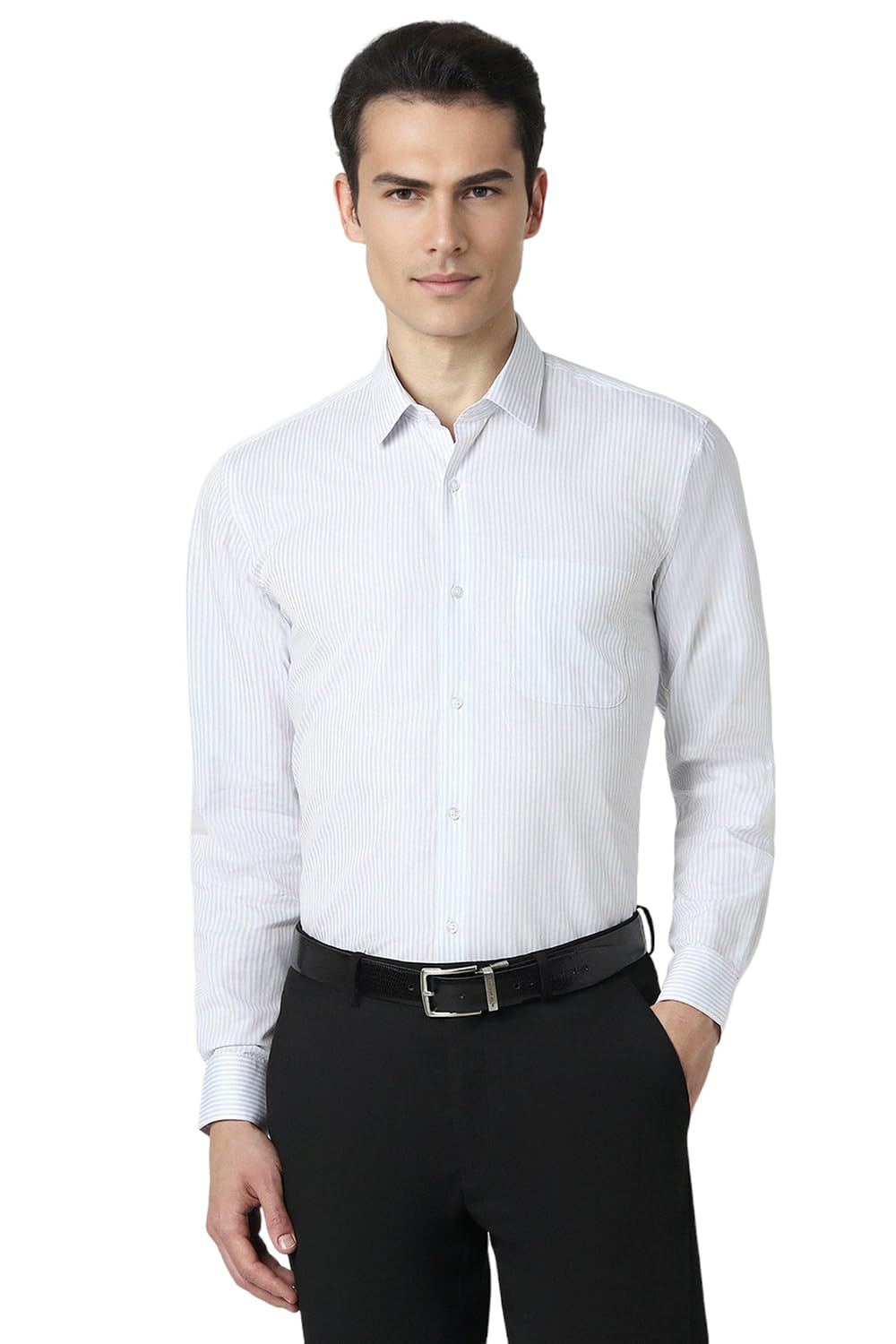 Peter England Men’s Regular Fit Full Sleeve Striped Formal Shirt | Cotton Rich | Wonder Fabric | Premium Dobby Weave