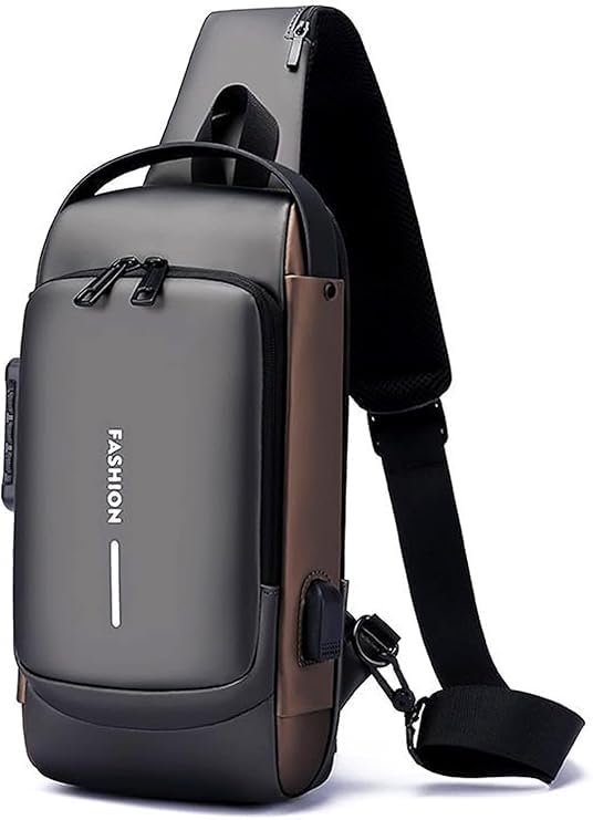 QXORE Waterproof Polyester Unisex Crossbody Sling Bag – Anti Theft Chest Backpack for Men & Women – Chest Bag With USB Charging Port – Shoulder Travel Bagpack for Outdoor Work, Hiking