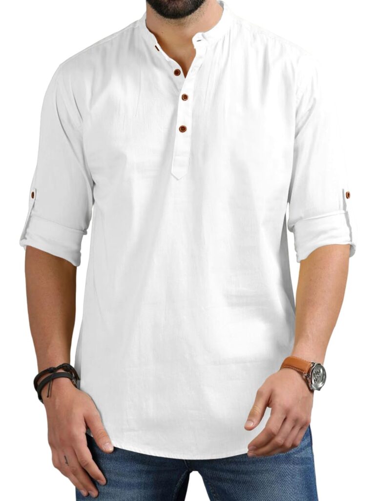 ROYALSCOUT Men’s Cotton Polyester Blend Regular Fit Full Sleeve Short Kurta Ideal for Casual Gatherings, Workwear, or Traditional Dressing