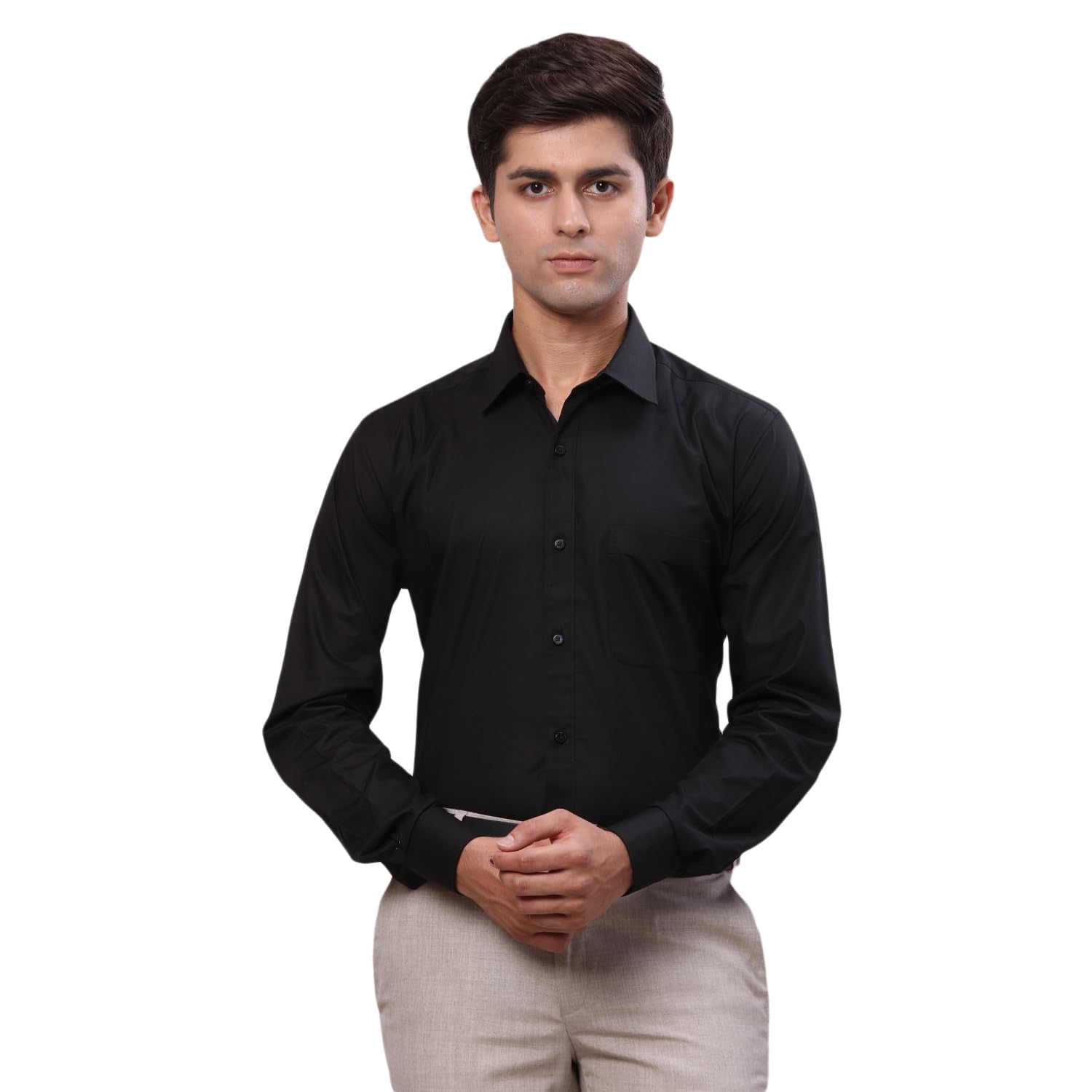 Raymond Men’s Regular Fit Solid Pattern Pure Cotton Semi Cut Away Collar Full Sleeve Formal Shirt