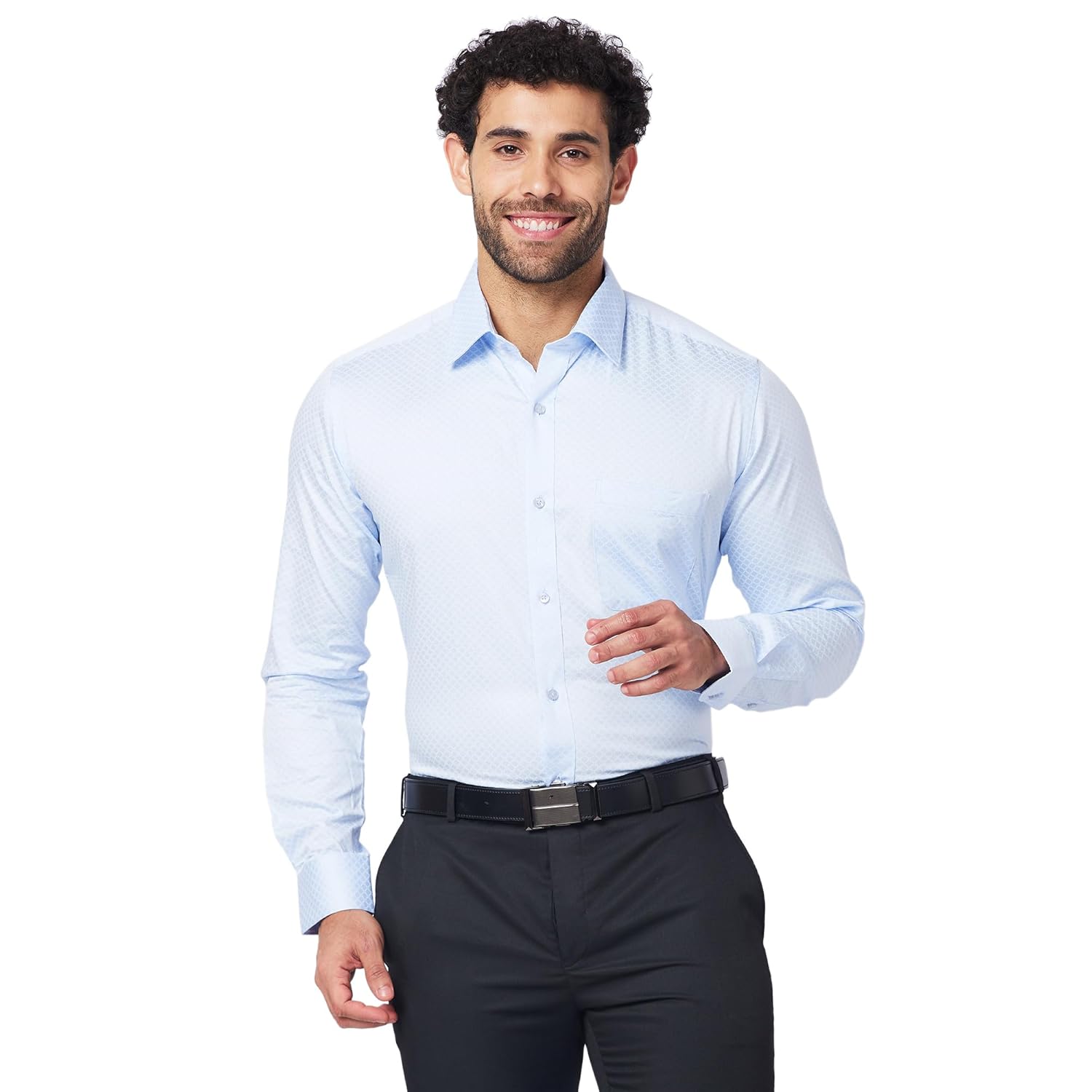 Raymond Men’s Slim Fit Pure Cotton Structure Pattern Semi Cutaway Collar Full Sleeve Formal Shirt
