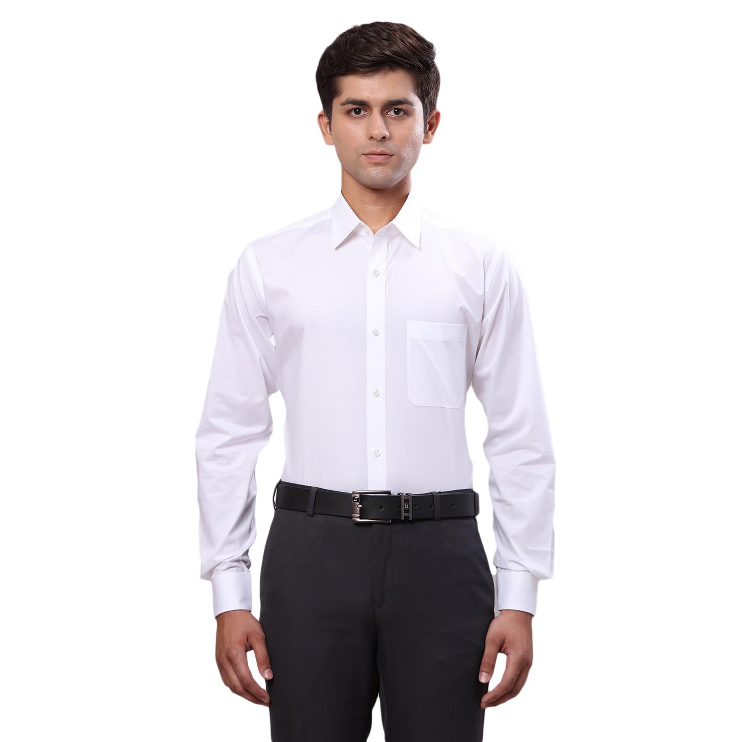 Raymond Men’s Slim Fit Solid Pattern Pure Cotton Semi Cut Away Collar Full Sleeve Formal Shirt