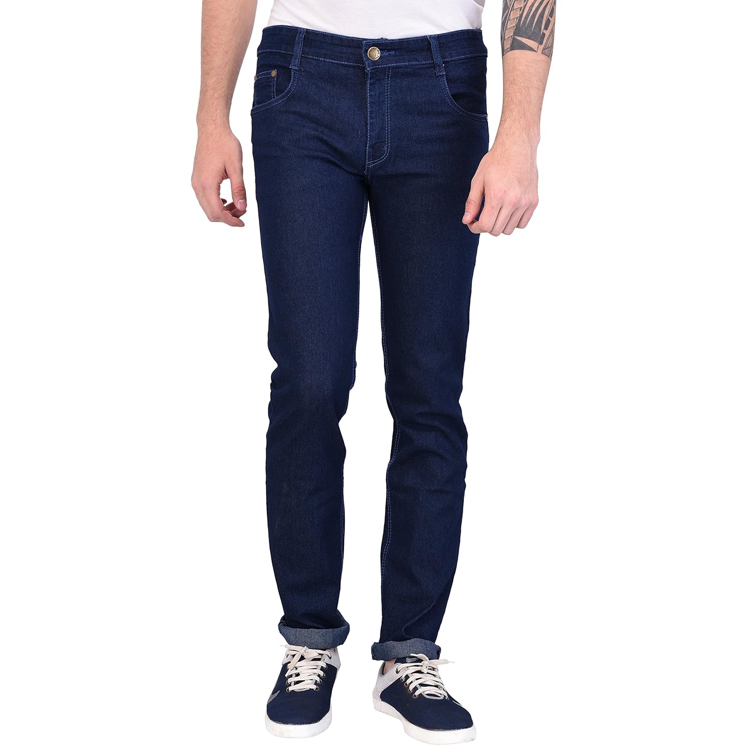 STUDIO NEXX Men’s Regular Fit Stretch Jeans (Dark Blue)