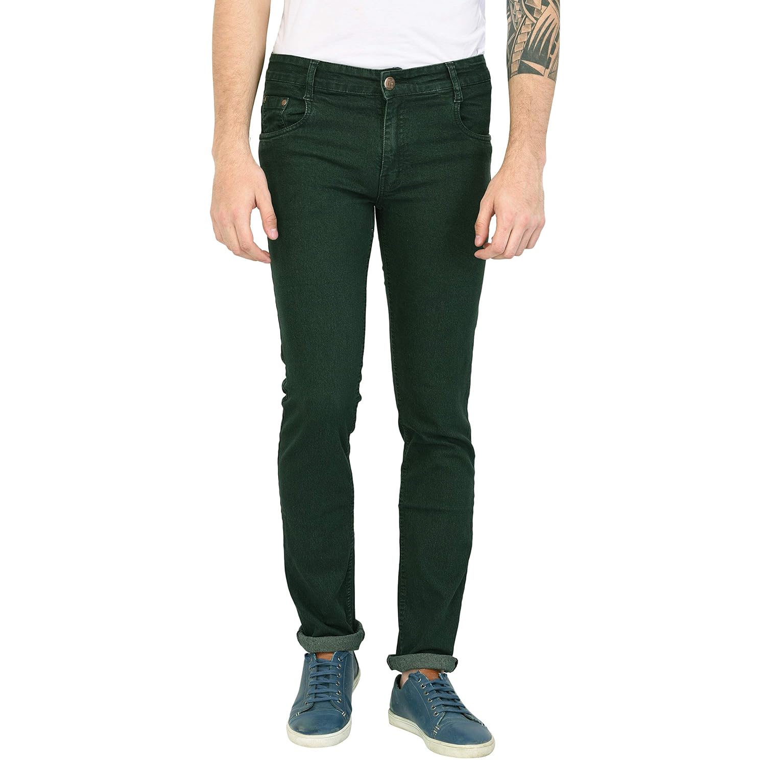 STUDIO NEXX Men’s Regular Fit Stretch Jeans (Dark Green)