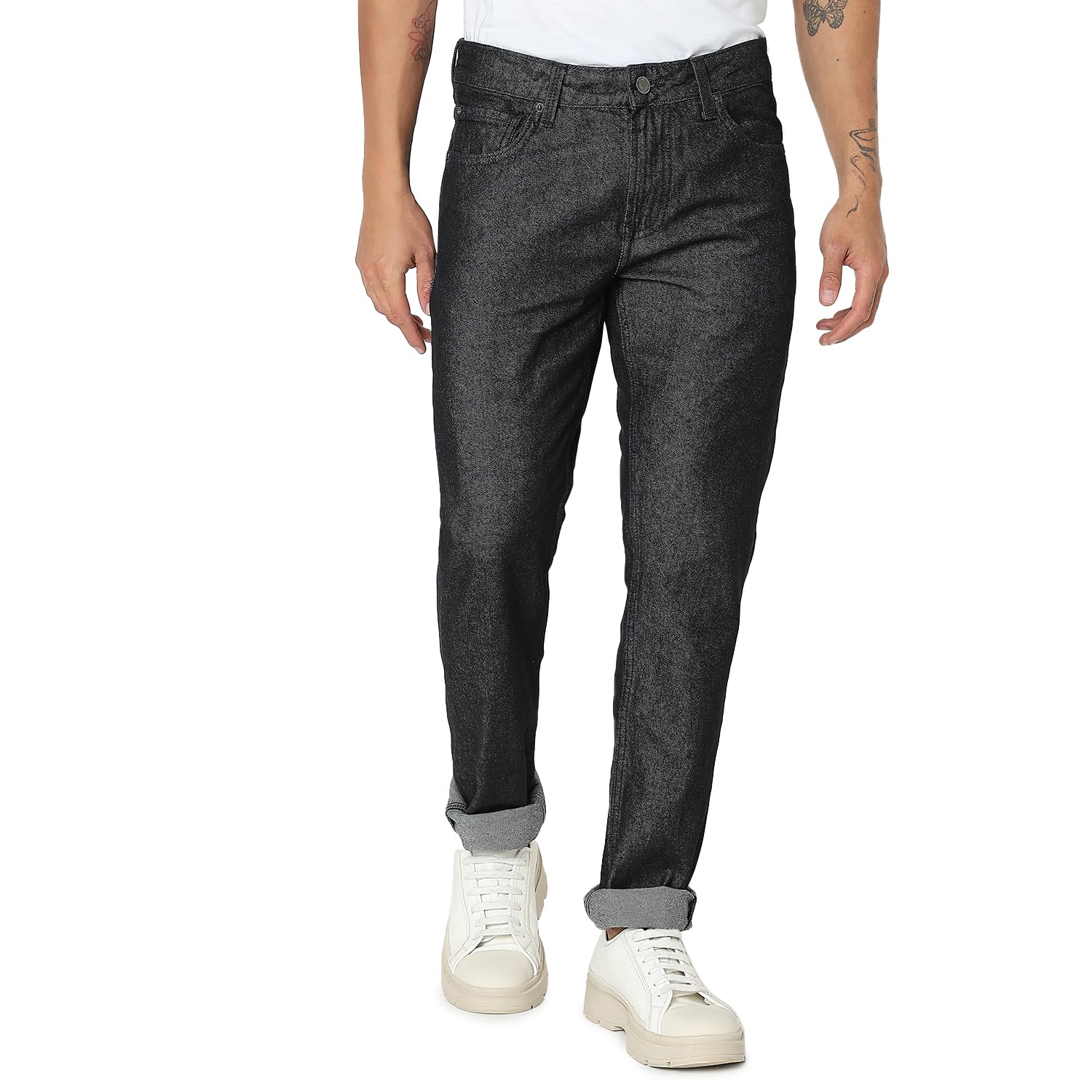 Spykar Men Black Regular Fit Mid-Rise Casual Jeans
