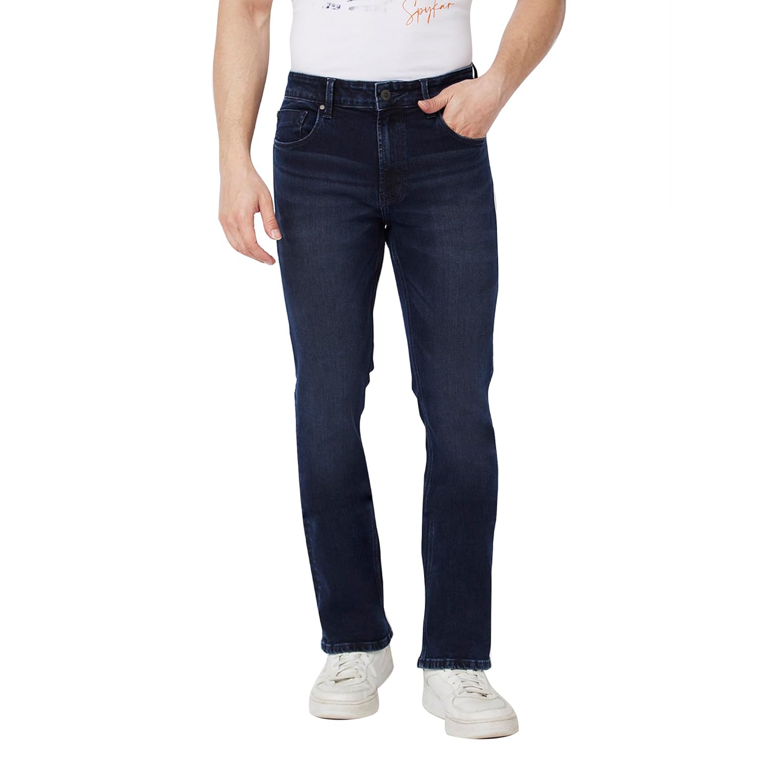 Spykar Men Blue Indigo Cotton Stretch Comfort Fit Regular Length Clean Look Mid Rise Jeans (Rafter)