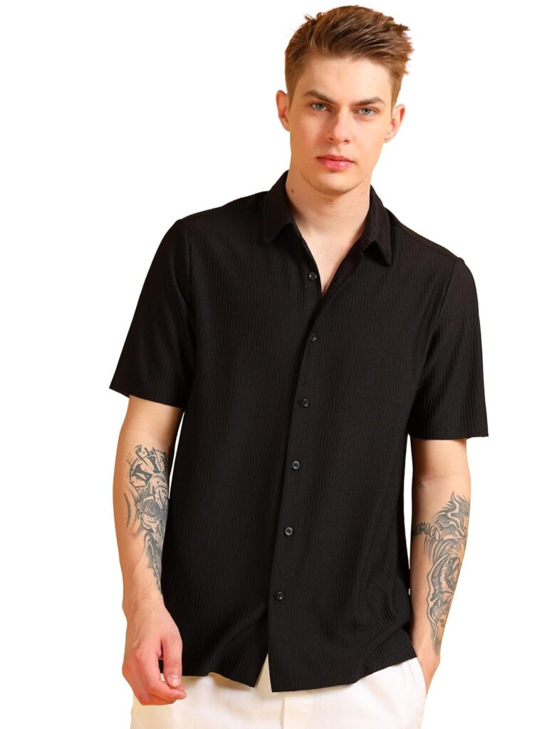 StitchX Men’s Half Sleeve Textured Knit Spread Collar Shirt S-2XL