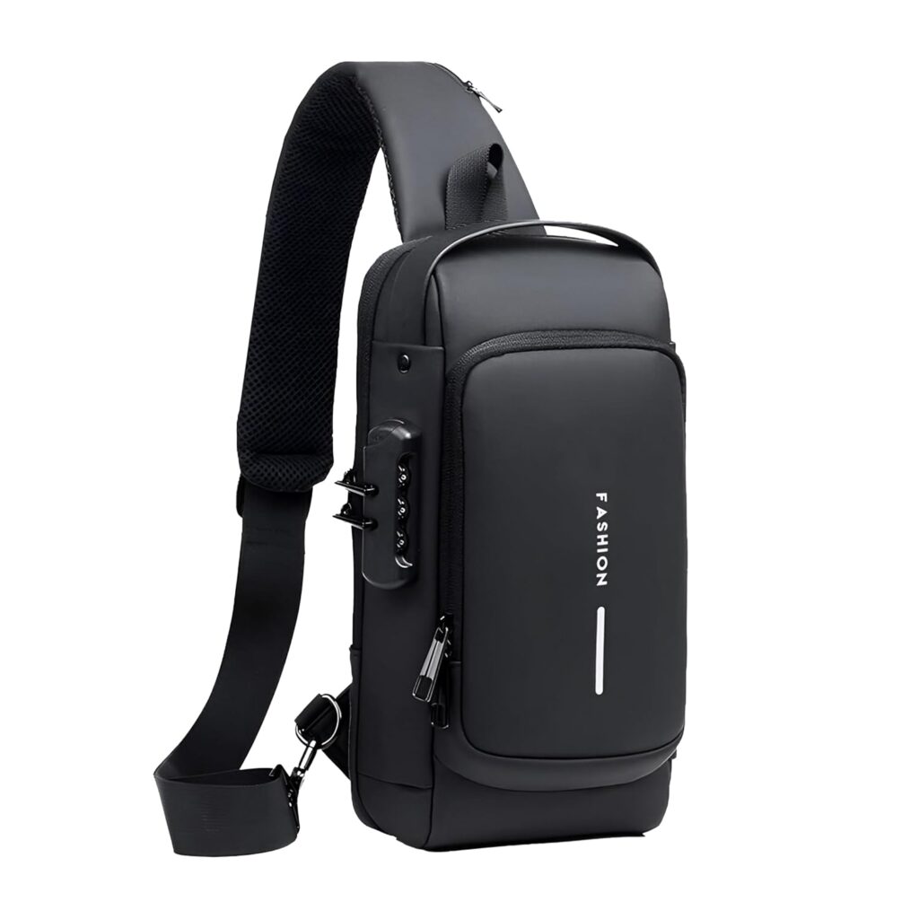 Storite Sling Bag for Men Stylish Crossbody Backpack for Men & Women, Anti-Theft Chest Bag with USB Charging Port, Messenger Bags, Casual Shoulder Bag (Black – 17 x 9 x 32 Cm)