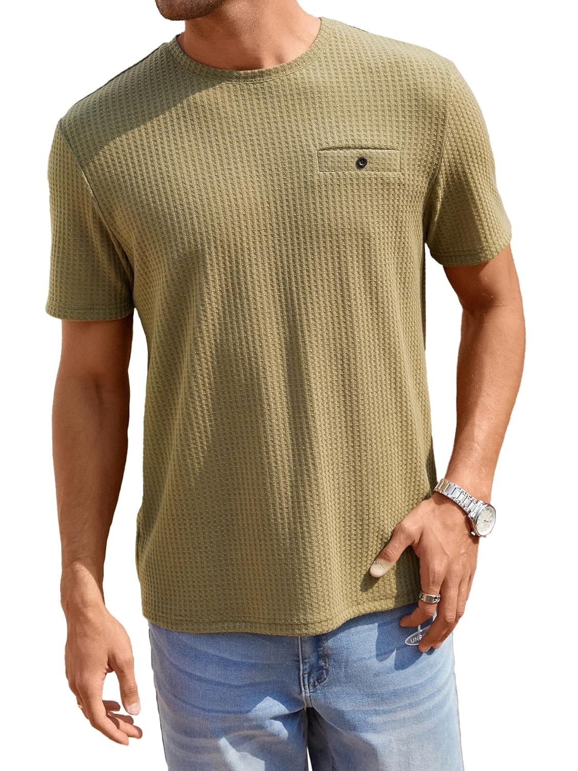 TAGDO Men’s Waffle Knitted Crew Neck Regular Fit Tees (5154)