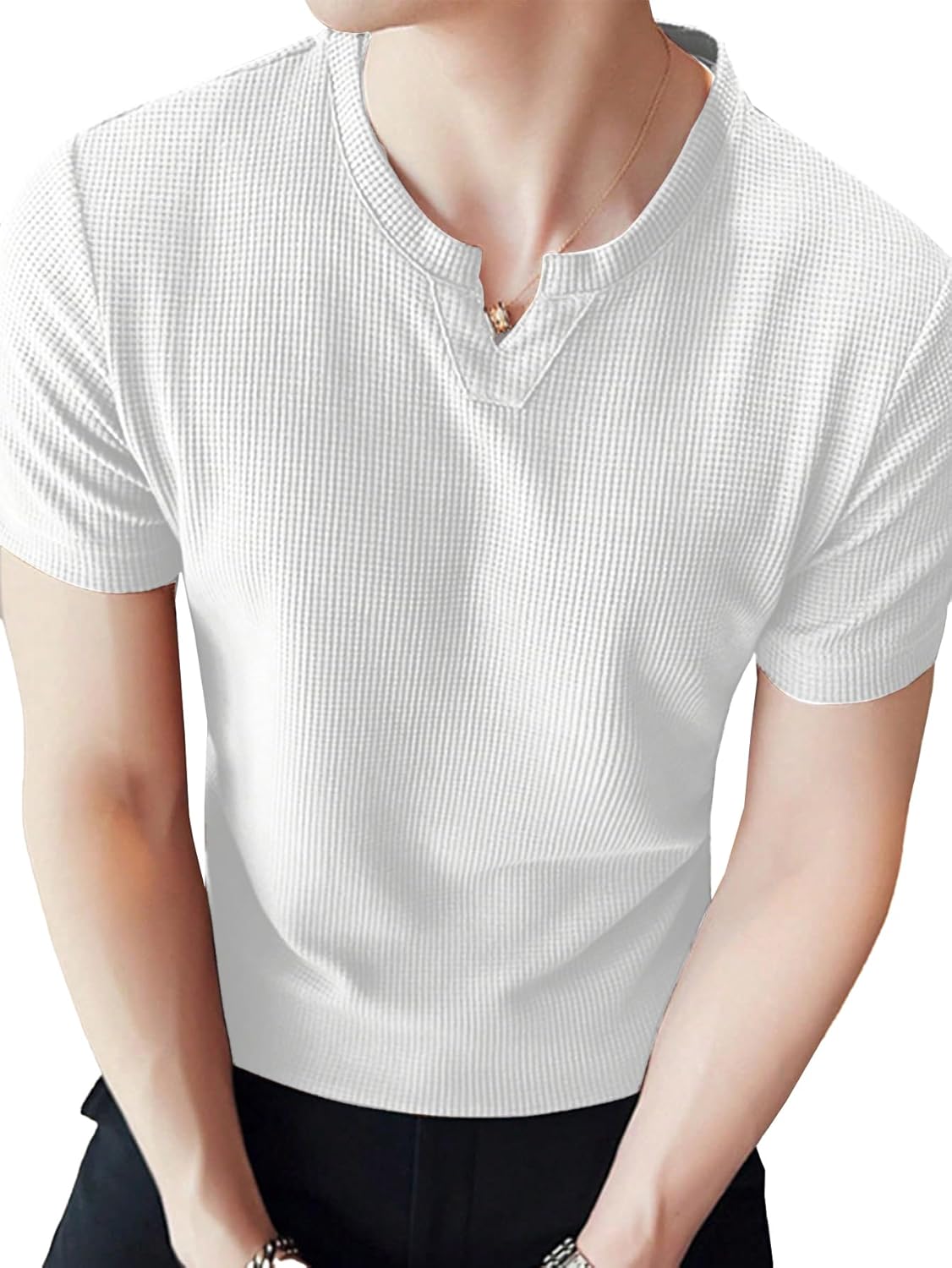TAGDO Men’s Waffle Knitted V Neck Regular Fit Tees (2012)