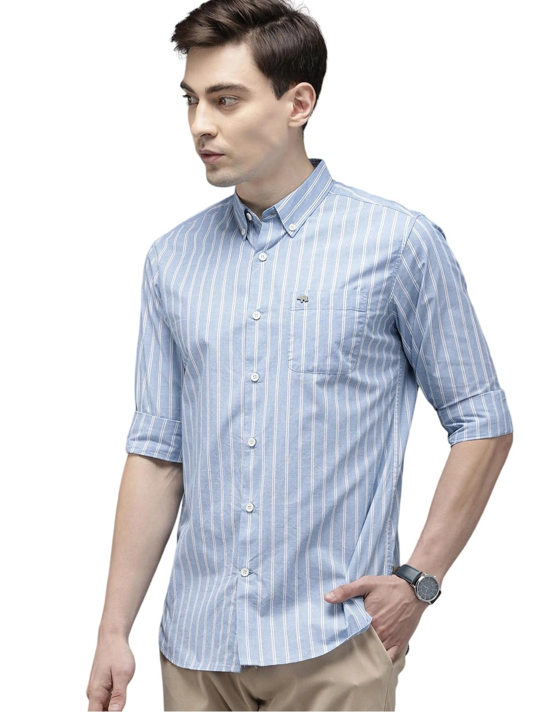 THE BEAR HOUSE Men Cotton Blue Striped Slim Fit Casual Shirt THE BEAR HOUSE Men Cotton Blue Striped Slim Fit Casual Shirt