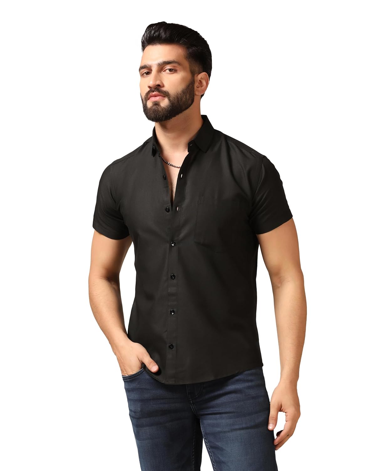 TOPLOT Men’s Regular Fit Solid Casual Shirt with Pocket Design with Spread Collar & Half Sleeves