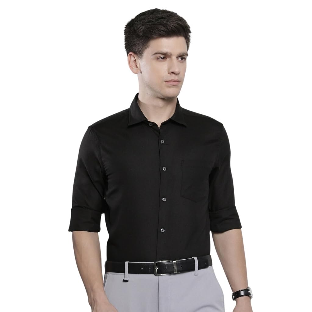 The Indian Garage Co Men Cotton Slim Fit Solid Full Sleeves Cutaway Collar Formal Shirt