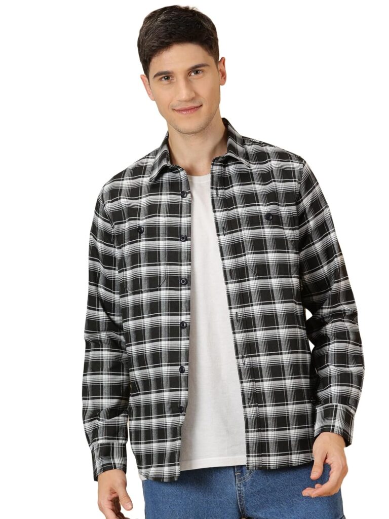 Thomas Scott Men’s | Checks | Full Sleeve | Slim Fit | Cotton Polyester Blend | Double Pocket | Spread Collar | Casual Shirt