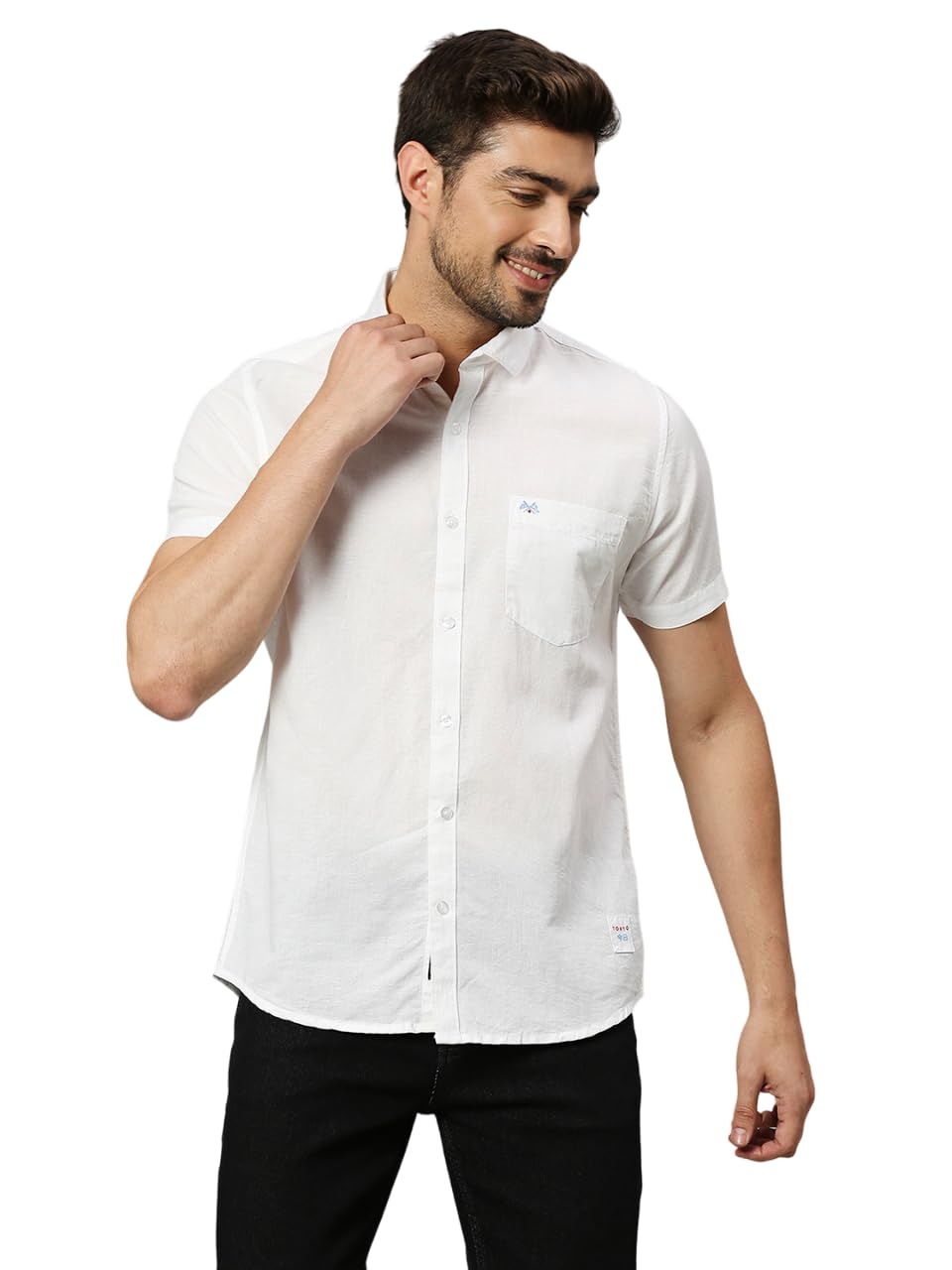 Thomas Scott Men’s | Solid | Half Sleeve | Slim Fit | Linen Blend | Spread Collar | Casual Shirt